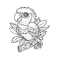 Fototapeta premium Coloring mascot with parrot character, cartoon illustration