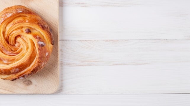 Freshly Baked Danish Pastry Photorealistic Horizontal Background. Crusty Pastry, Gourmet Bakery. Ai Generated Backdrop with Copyspace. Traditional Danish Pastry.