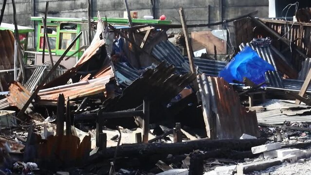 Residents' houses were destroyed by the explosion of a Pertamina fuel storage tank near a densely populated settlement in Plumpang, North Jakarta, Indonesia