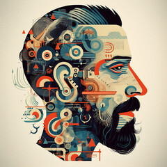  Modern graphic design. male face made from different face parts of men