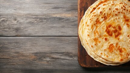 Freshly Baked Tortilla Flatbread Photorealistic Horizontal Background. Crusty Pastry, Gourmet Bakery. Ai Generated Backdrop with Copyspace. Traditional Tortilla Flatbread.