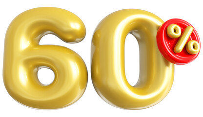 60 percent off gold 3d number render
