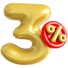 3 percent off gold 3d number render