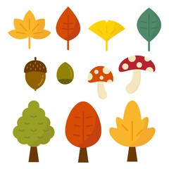 色々な秋の植物やキノコのイラストセット
