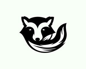 black white silhouette head raccoon with tail logo symbol design template illustration inspiration