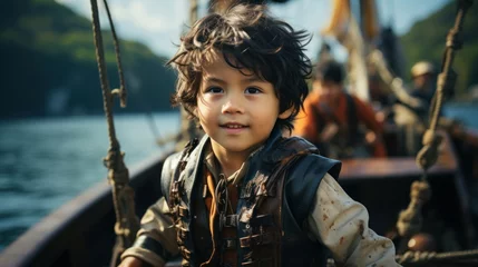 Foto op Canvas Asian pirate boy on a ship, portrait of a person © nadunprabodana
