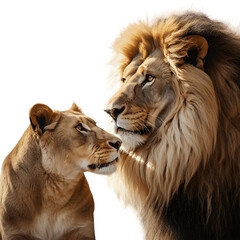 Portrait of a lion with his kid isolated on white background
