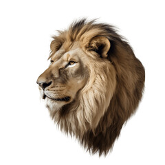 Side view of a lion head isolated on white background cutout