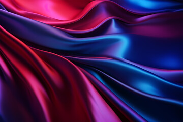 abstract background of red and blue satin fabric with some folds
