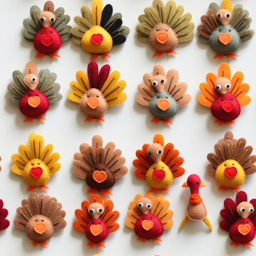 Seamless image of felt turkeys for Thanksgiving