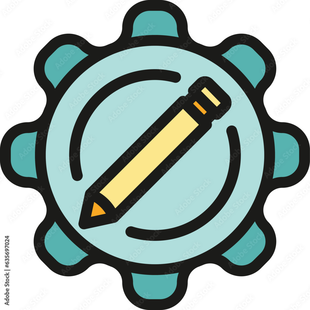 Poster pencil gear icon outline vector. edit tool. data interface color flat