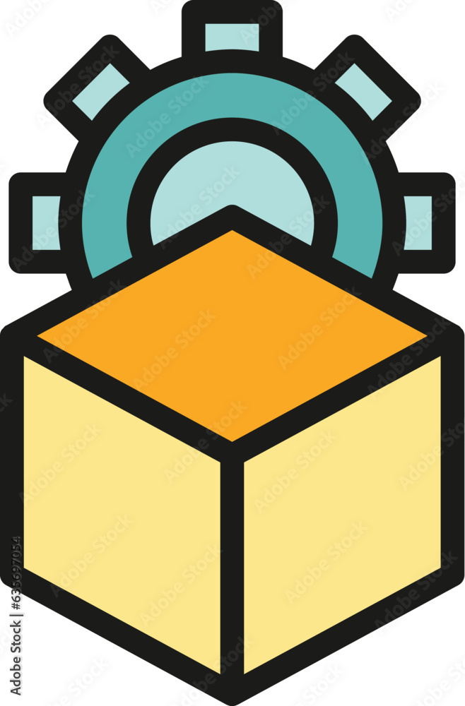 Aufkleber edit cube gear icon outline vector. scale digital. tool data color flat