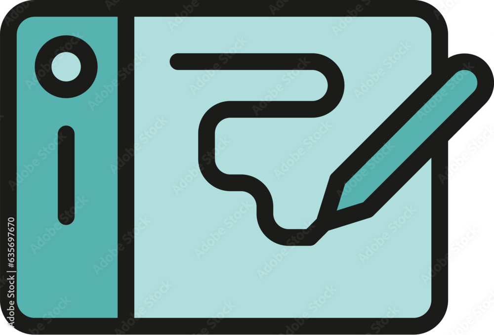 Poster digital edit tablet icon outline vector. stroke tool. data interface color flat