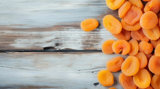 Organic Dried Apricot Fruit Photorealistic Horizontal Background. Healthy Vegetarian Energy Snack. Ai Generated Backdrop with Copyspace. Chewy Dried Apricot Fruit.