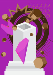 White, Purple, Pink, Brown geometrical graphic retro theme cover. Minimal geometric elements poster design. Vintage abstract shapes template for poster banner.