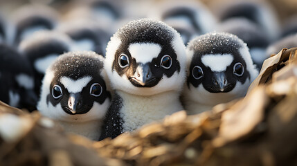 Baby penguin close up - obrazy, fototapety, plakaty