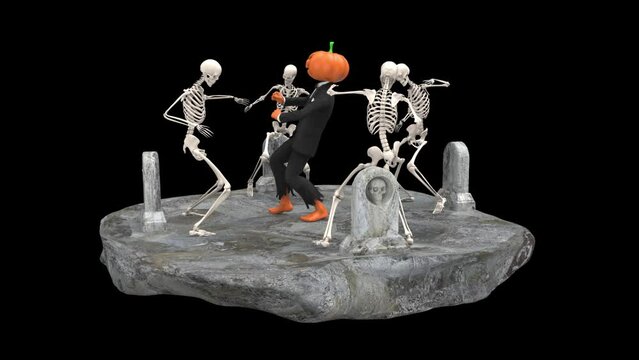 Halloween party dance - 3d render looped with alpha channel.
