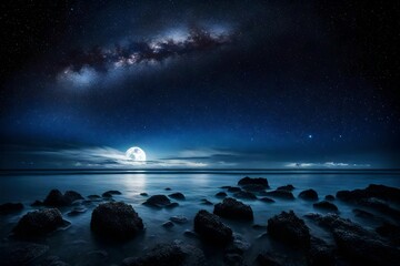 moon over the sea with rock