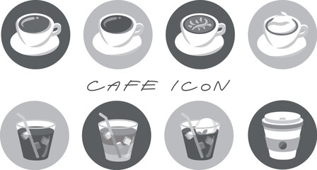 コーヒーのアイコン素材（丸・sns用・イラスト・カフェ・線なし白黒）