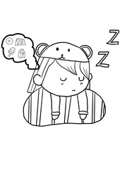 Outline a coloring page featuring a delightful cartoon chibi character. This adorable and petite figure is perfect for a children's coloring book.