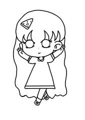 Outline a coloring page featuring a delightful cartoon chibi character. This adorable and petite figure is perfect for a children's coloring book.