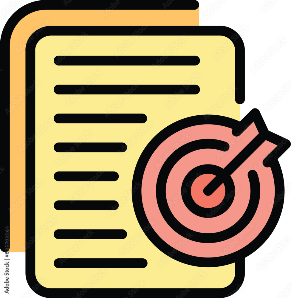 Poster task paper target icon outline vector. goal career. training level color flat
