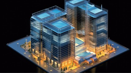 3d illustration of modern building on dark background 