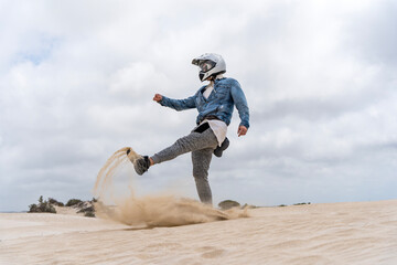 Sand kicking action shot. Lancelin Sand Dunes, Western Australia.