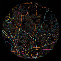 Colorful Map of Santiago, Santiago with all major and minor roads.