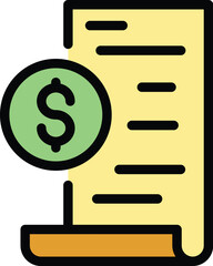 Bill paper icon outline vector. Making online money. Laptop bank color flat