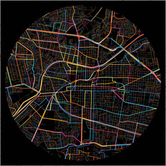 Colorful Map of Morelia, Michoacán with all major and minor roads.