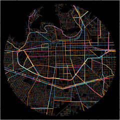 Colorful Map of Toluca, México with all major and minor roads.