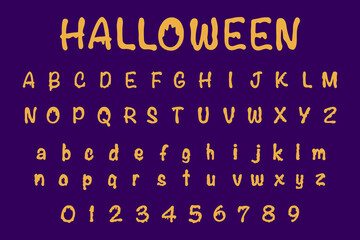 Halloween font A-Z alphabet letters uppercase, lowercase and 0-9 numbers vector and illustration - 635707689