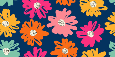 Hand drawn flowers, seamless patterns with floral for fabric, textiles, clothing, wrapping paper, cover, banner, interior decor, abstract backgrounds.