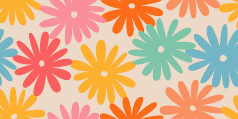 Fototapeta na wymiar Hand drawn flowers, seamless patterns with floral for fabric, textiles, clothing, wrapping paper, cover, banner, interior decor, abstract backgrounds.