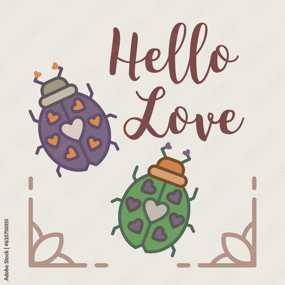 Fototapete digital png illustration of hello love text with bugs icons on transparent background