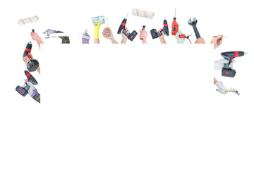 Digital png illustration of hands with tools on transparent background