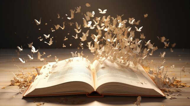 A Classic Book Open With Pages Fluttering, 3D Rendering 