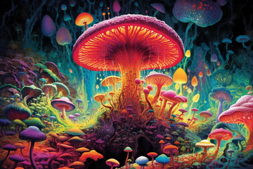 Multi-colored huge mushroom like a hallucination