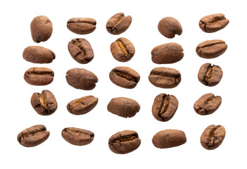 Roasted coffee beans isolated on a transparent background
