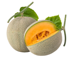 cantaloupe melon isolated on a transparent background.