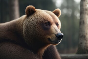 Fototapeta premium Illustration of a big bear with a warm pose against a blurred background.generative AI