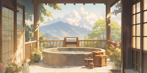 TRPGやゲームの背景として使える露天風呂がある部屋