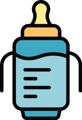 Baby milk bottle icon outline vector. Infant care. Health diaper color flat