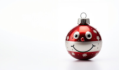 Smiling Christmas ornament with red and white patterns, adding a cheerful touch to holiday trees.