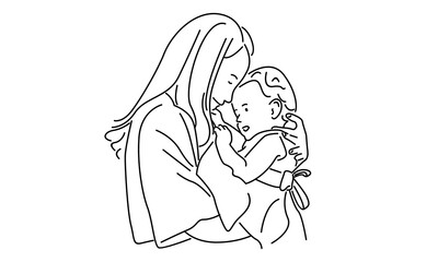 line art of woman hold her baby. Happy Mother day