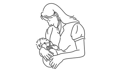 line art of woman hold her baby. Happy Mother day