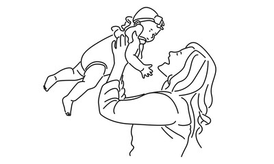 line art of woman hold her baby. Happy Mother day