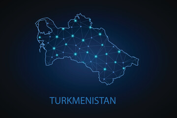 Map of Turkmenistan. Wire frame 3D mesh polygonal network line, design sphere, dot and structure. communications map of Turkmenistan. Vector Illustration EPS10.
