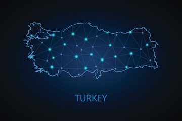 Map of Turkey. Wire frame 3D mesh polygonal network line, design sphere, dot and structure. communications map of Turkey. Vector Illustration EPS10.